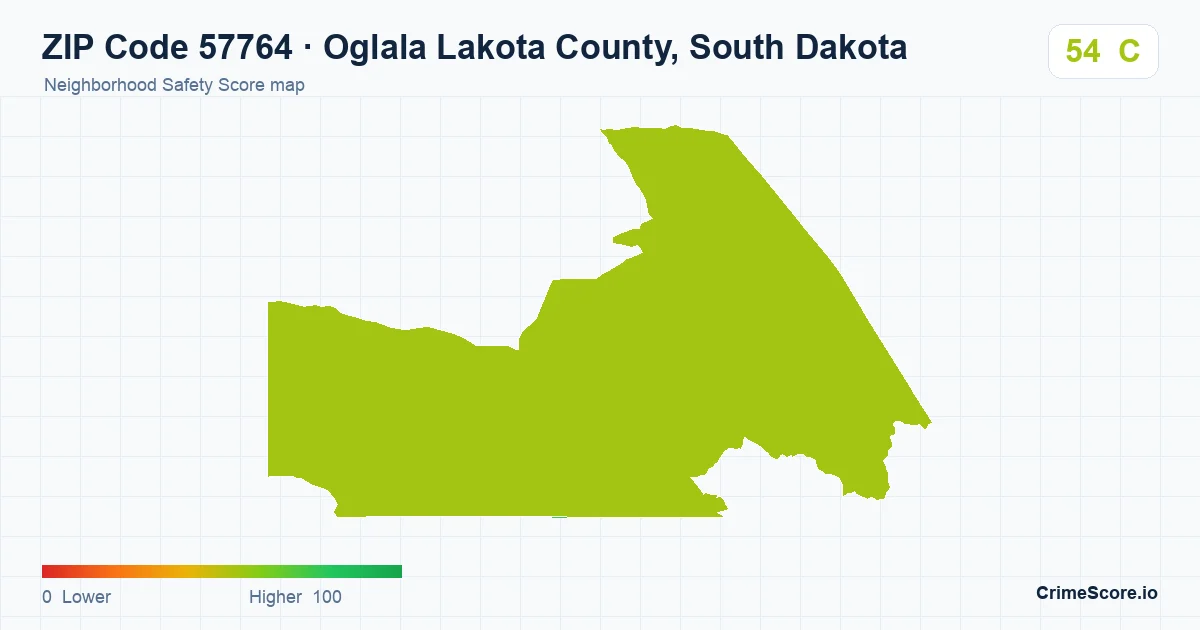 ZIP Code 57764 in Oglala Lakota County, South Dakota neighborhood Safety Score map