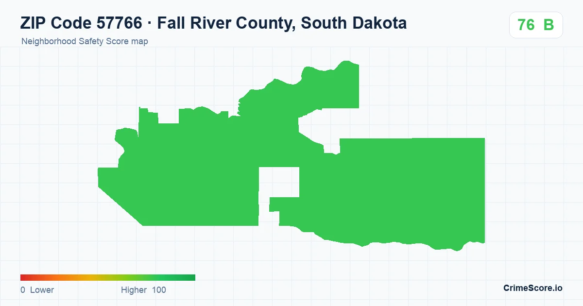 ZIP Code 57766 in Fall River County, South Dakota neighborhood Safety Score map