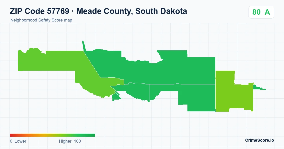 ZIP Code 57769 in Meade County, South Dakota neighborhood Safety Score map