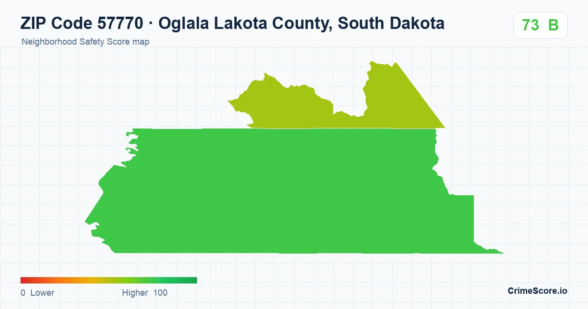 ZIP Code 57770 in Oglala Lakota County, South Dakota neighborhood Safety Score map