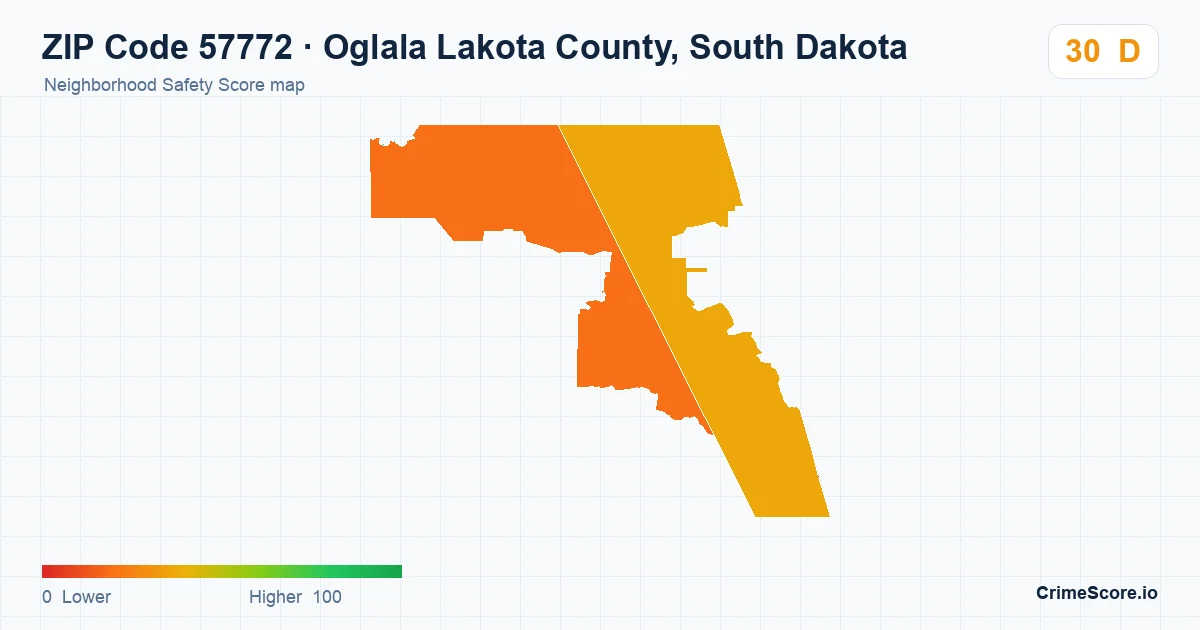 ZIP Code 57772 in Oglala Lakota County, South Dakota neighborhood Safety Score map