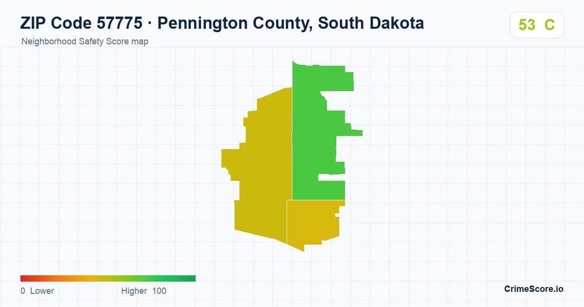 ZIP Code 57775 in Pennington County, South Dakota neighborhood Safety Score map