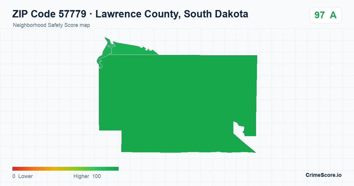 ZIP Code 57779 in Lawrence County, South Dakota neighborhood Safety Score map