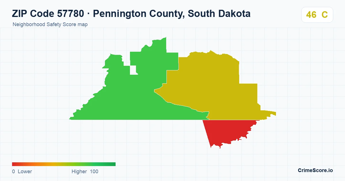 ZIP Code 57780 in Pennington County, South Dakota neighborhood Safety Score map