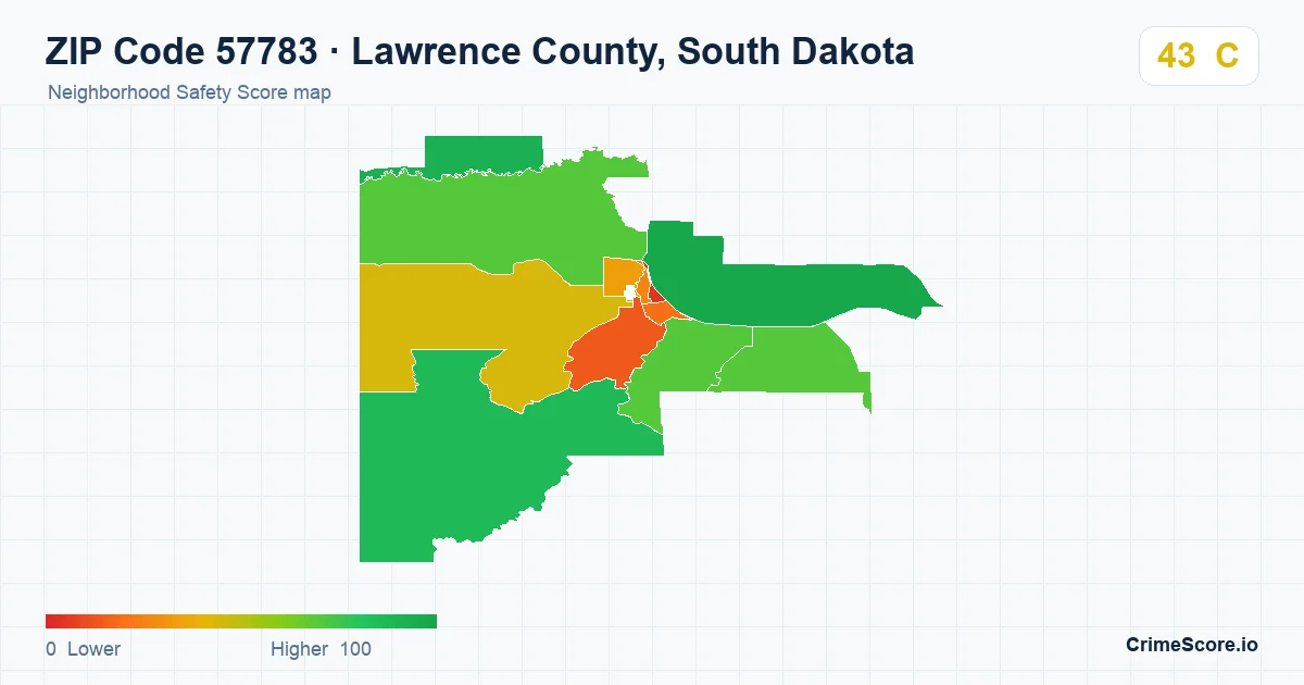 ZIP Code 57783 in Lawrence County, South Dakota neighborhood Safety Score map