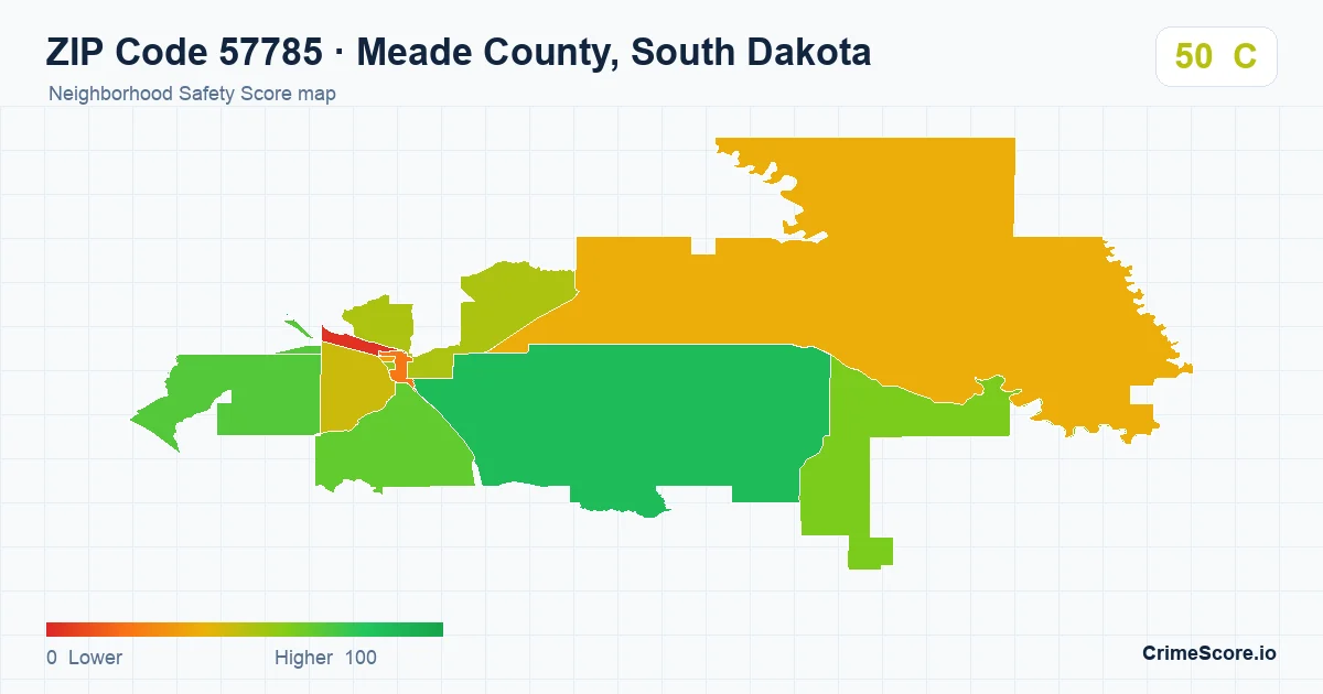 ZIP Code 57785 in Meade County, South Dakota neighborhood Safety Score map