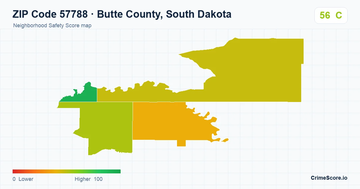 ZIP Code 57788 in Butte County, South Dakota neighborhood Safety Score map