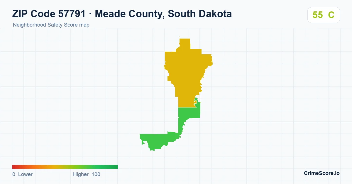 ZIP Code 57791 in Meade County, South Dakota neighborhood Safety Score map