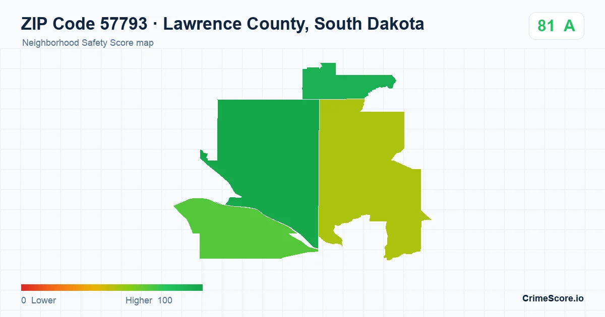 ZIP Code 57793 in Lawrence County, South Dakota neighborhood Safety Score map