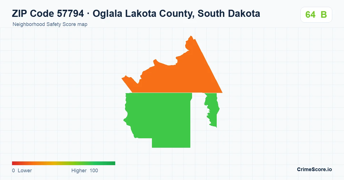 ZIP Code 57794 in Oglala Lakota County, South Dakota neighborhood Safety Score map