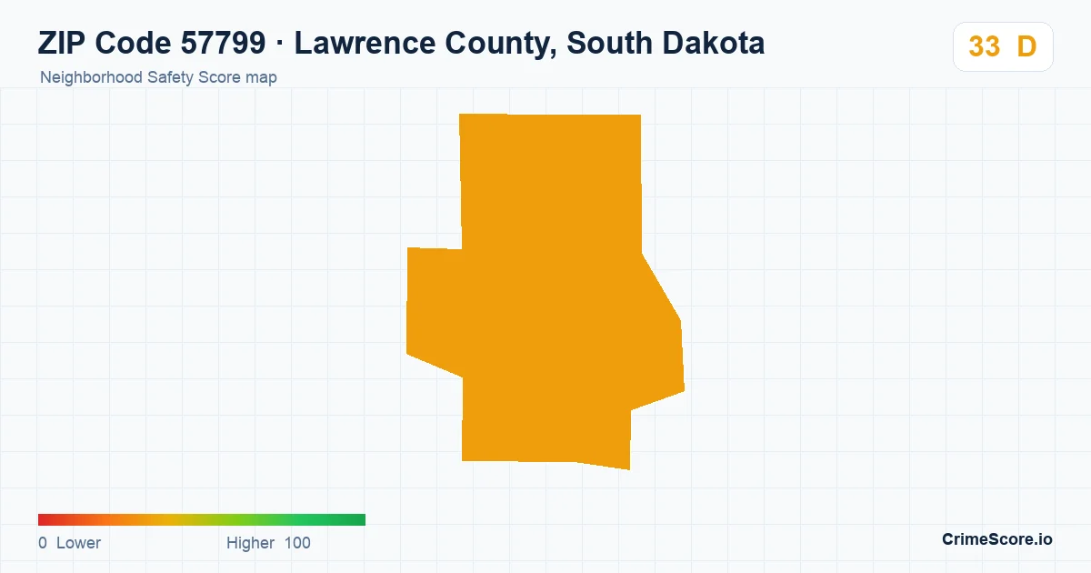 ZIP Code 57799 in Lawrence County, South Dakota neighborhood Safety Score map