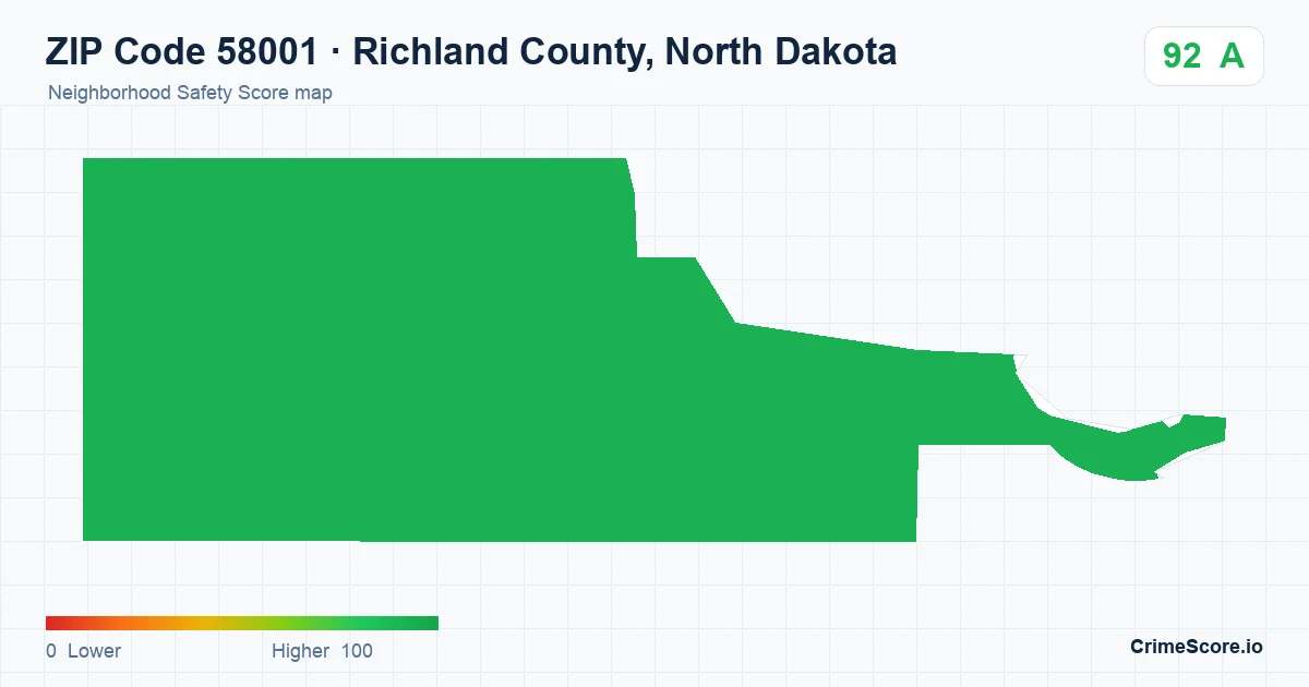ZIP Code 58001 in Richland County, North Dakota neighborhood Safety Score map