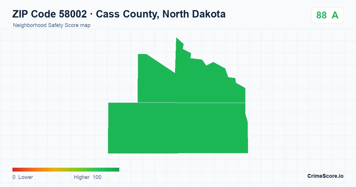 ZIP Code 58002 in Cass County, North Dakota neighborhood Safety Score map