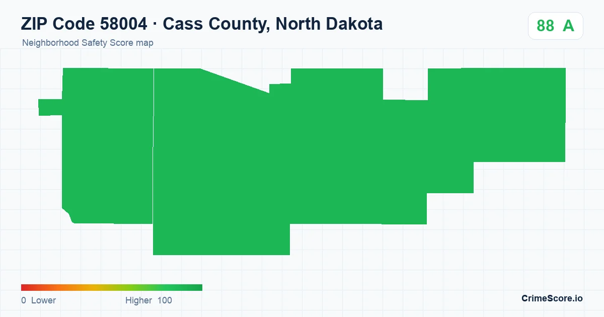 ZIP Code 58004 in Cass County, North Dakota neighborhood Safety Score map