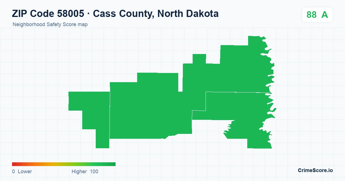 ZIP Code 58005 in Cass County, North Dakota neighborhood Safety Score map
