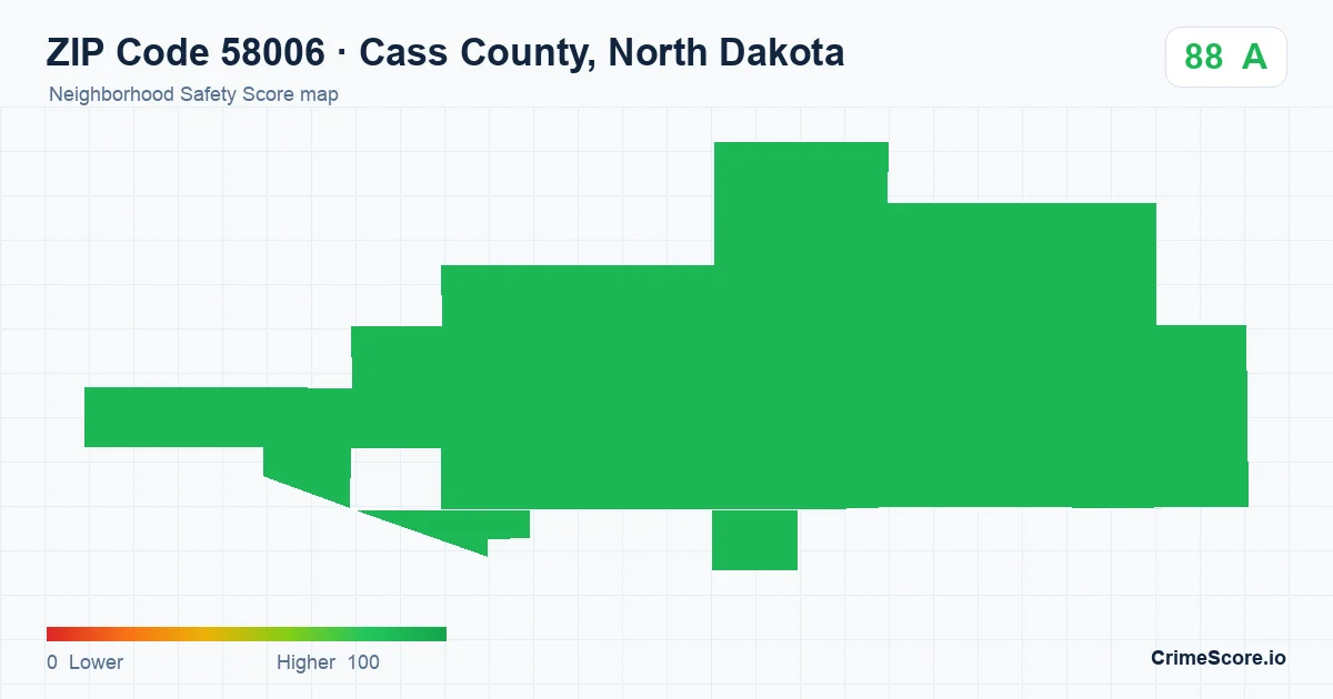 ZIP Code 58006 in Cass County, North Dakota neighborhood Safety Score map