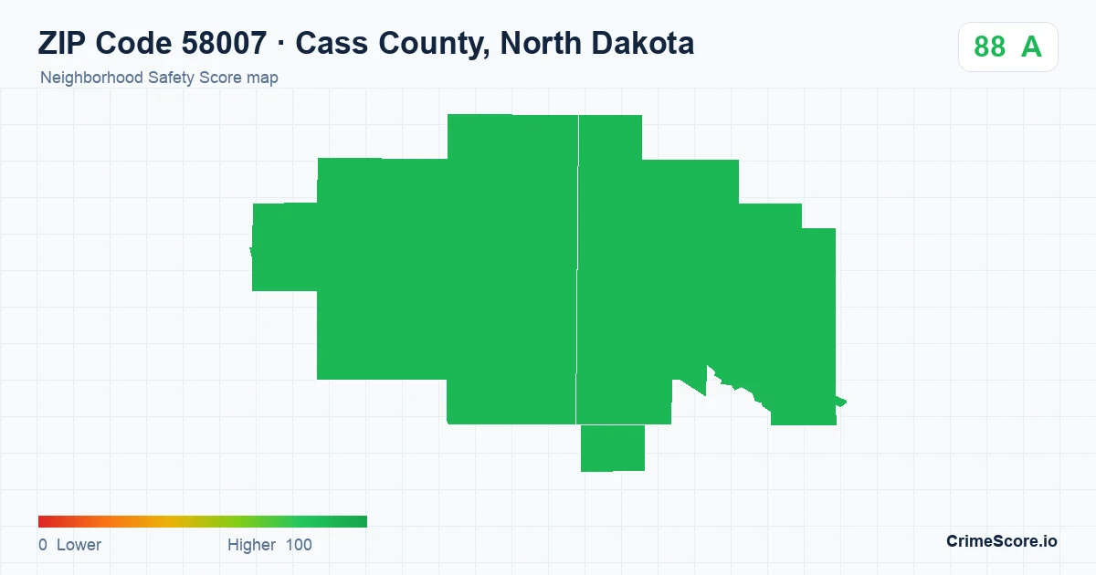 ZIP Code 58007 in Cass County, North Dakota neighborhood Safety Score map