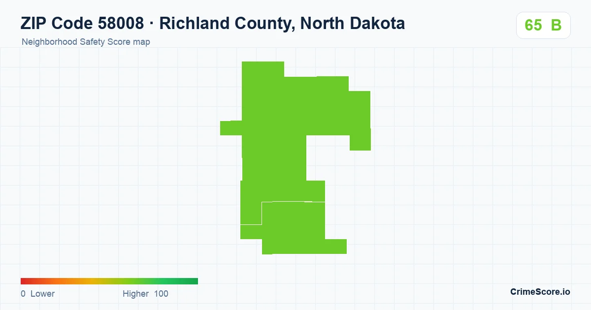 ZIP Code 58008 in Richland County, North Dakota neighborhood Safety Score map