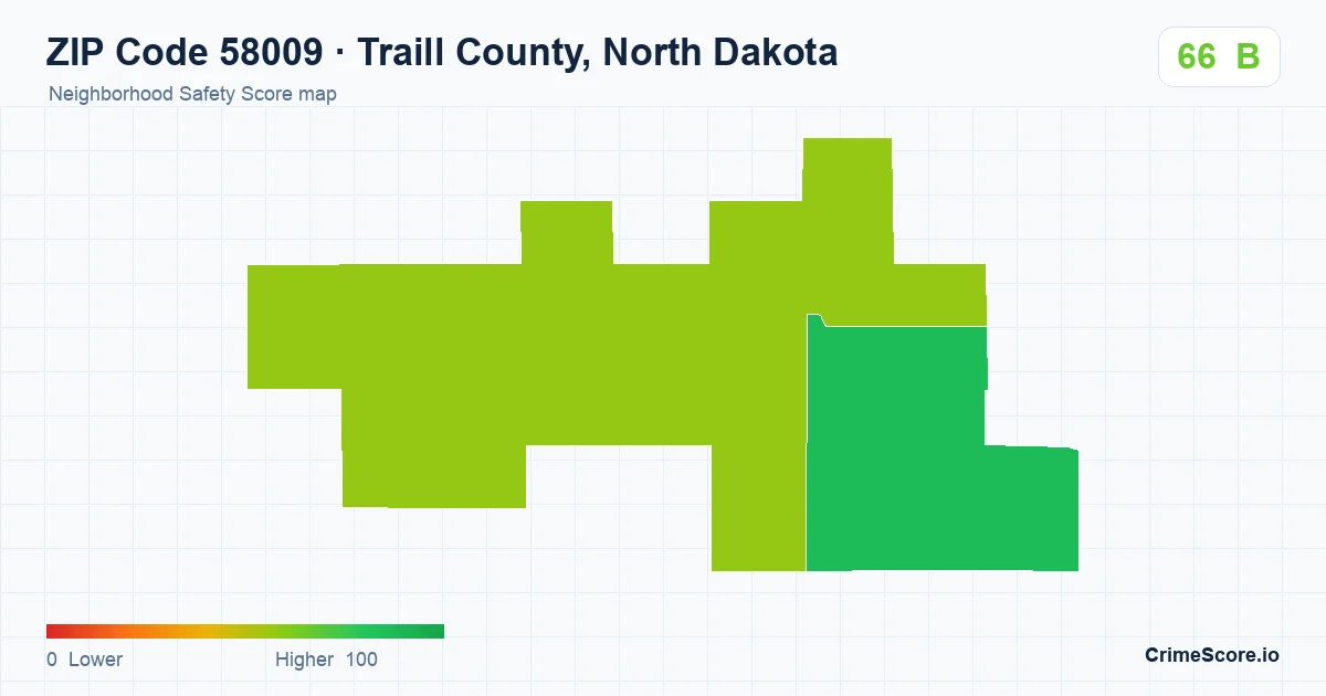 ZIP Code 58009 in Traill County, North Dakota neighborhood Safety Score map
