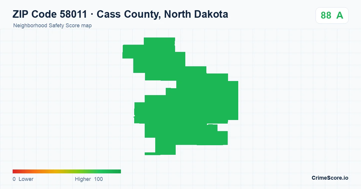 ZIP Code 58011 in Cass County, North Dakota neighborhood Safety Score map