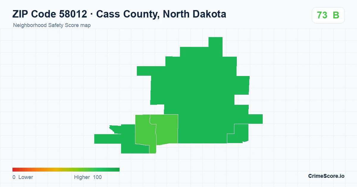 ZIP Code 58012 in Cass County, North Dakota neighborhood Safety Score map