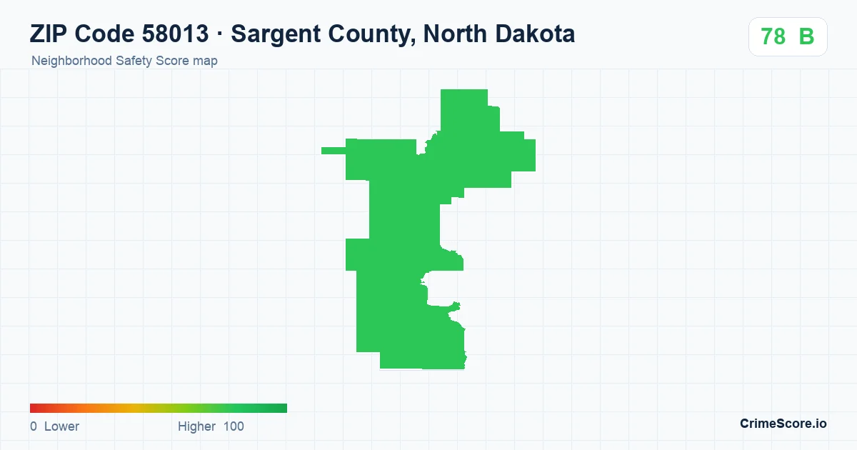 ZIP Code 58013 in Sargent County, North Dakota neighborhood Safety Score map