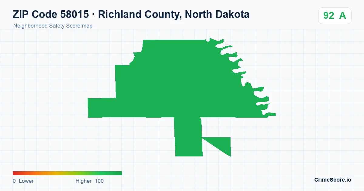 ZIP Code 58015 in Richland County, North Dakota neighborhood Safety Score map