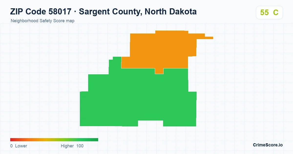 ZIP Code 58017 in Sargent County, North Dakota neighborhood Safety Score map