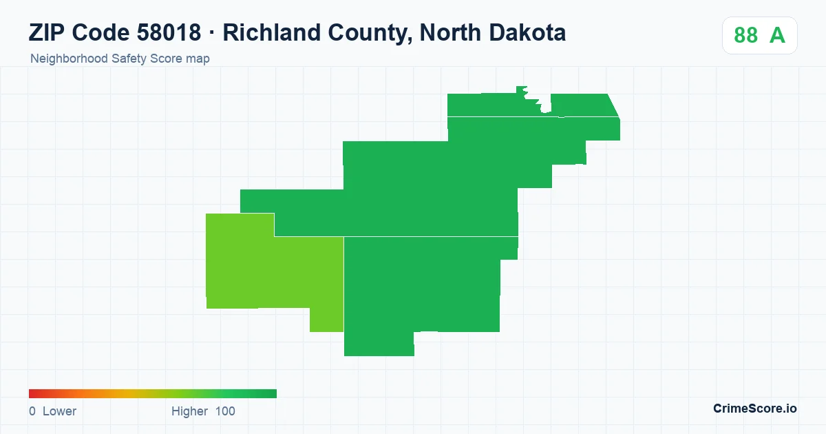 ZIP Code 58018 in Richland County, North Dakota neighborhood Safety Score map