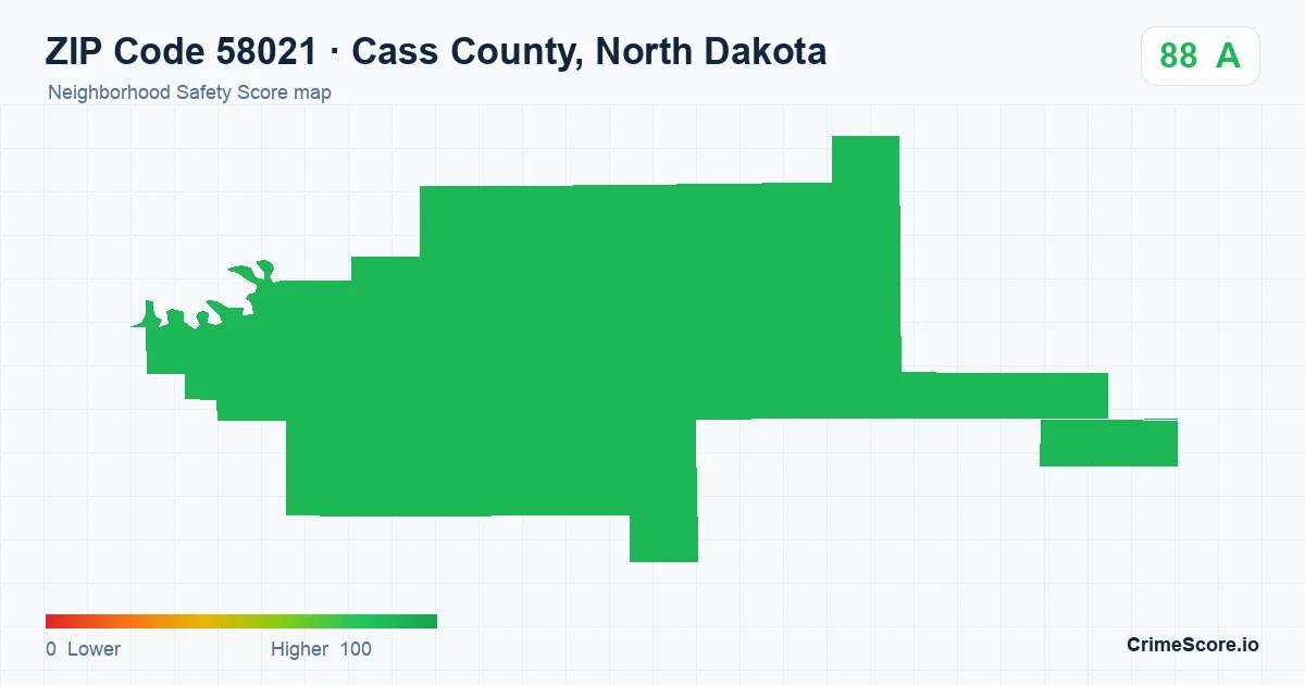 ZIP Code 58021 in Cass County, North Dakota neighborhood Safety Score map