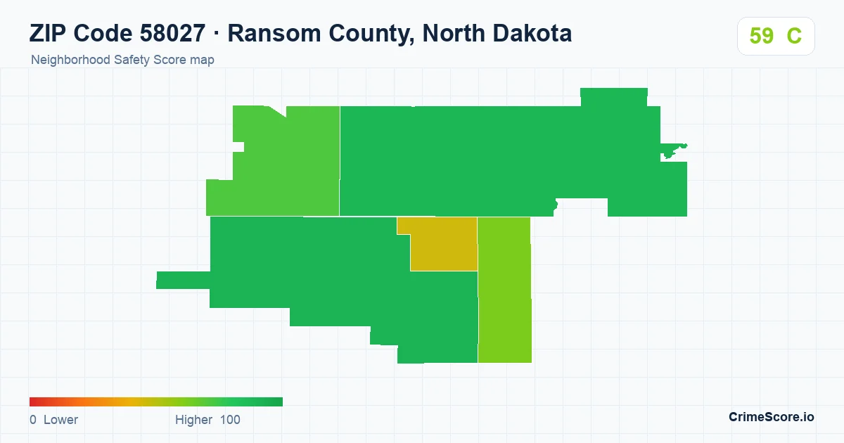 ZIP Code 58027 in Ransom County, North Dakota neighborhood Safety Score map