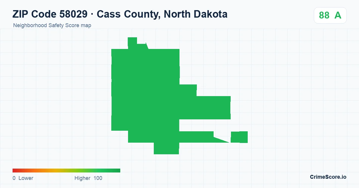 ZIP Code 58029 in Cass County, North Dakota neighborhood Safety Score map