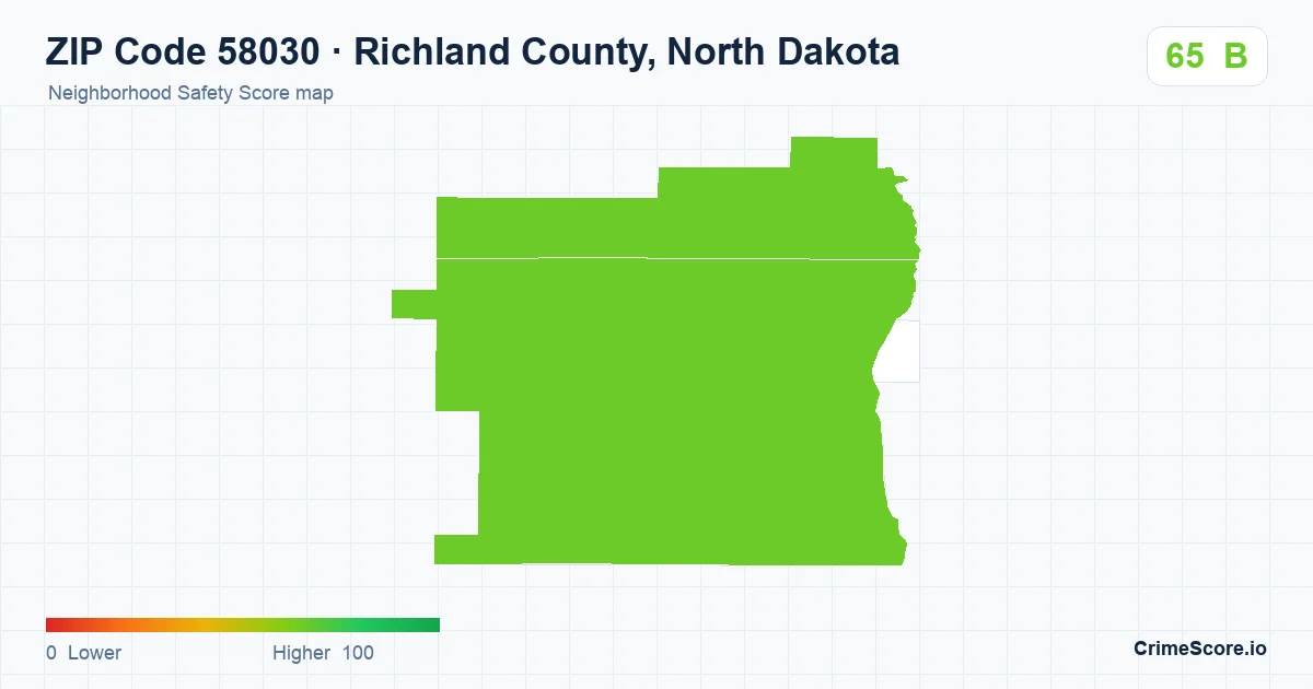 ZIP Code 58030 in Richland County, North Dakota neighborhood Safety Score map