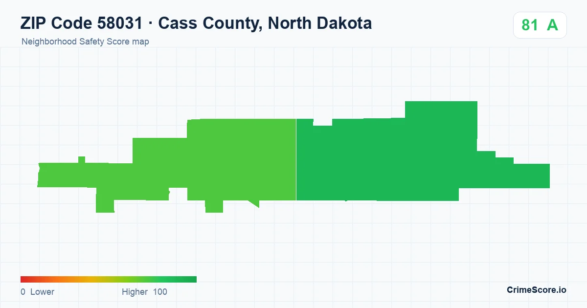 ZIP Code 58031 in Cass County, North Dakota neighborhood Safety Score map