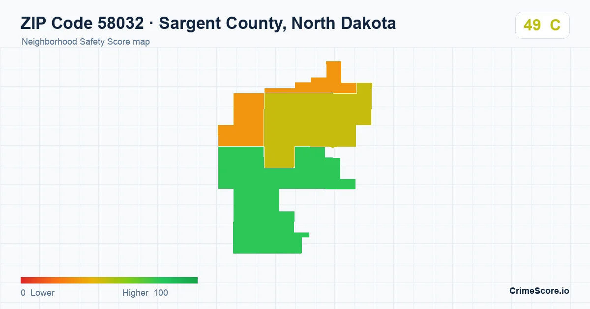 ZIP Code 58032 in Sargent County, North Dakota neighborhood Safety Score map