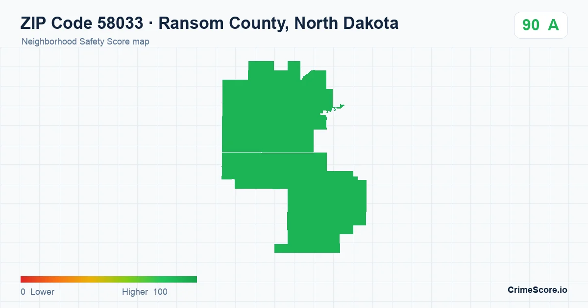 ZIP Code 58033 in Ransom County, North Dakota neighborhood Safety Score map