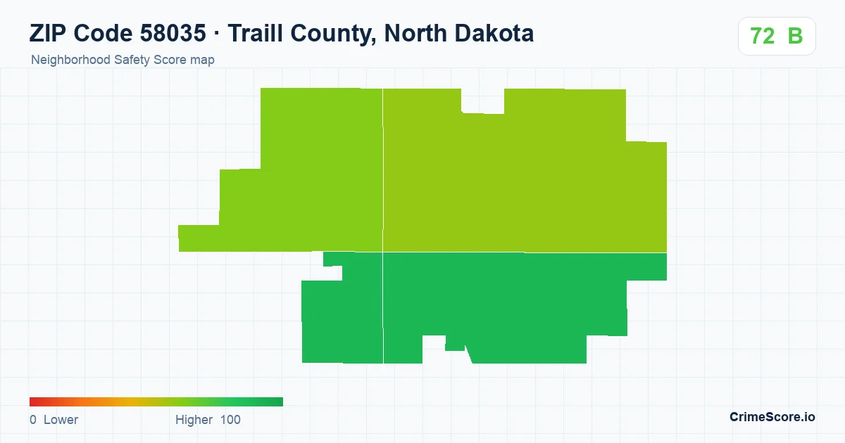 ZIP Code 58035 in Traill County, North Dakota neighborhood Safety Score map