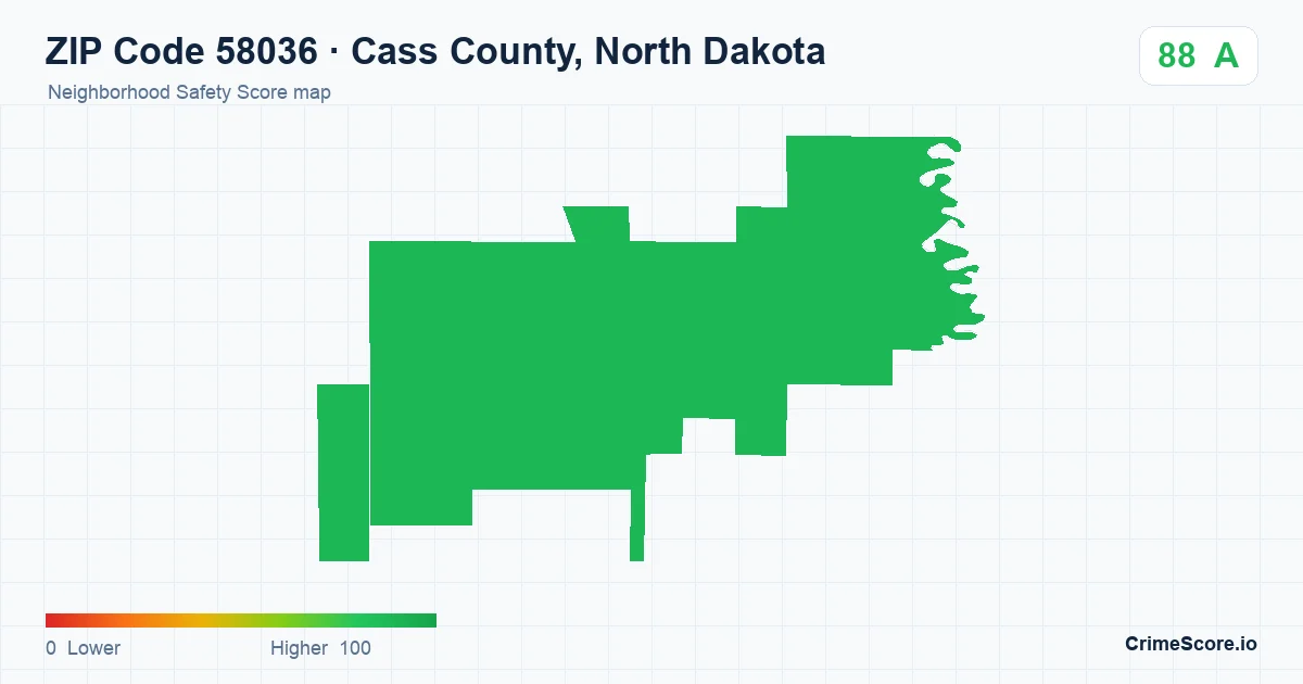 ZIP Code 58036 in Cass County, North Dakota neighborhood Safety Score map