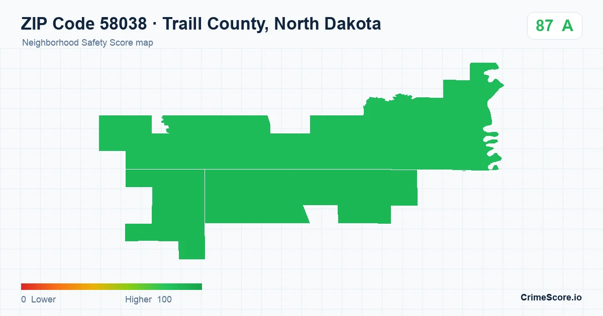 ZIP Code 58038 in Traill County, North Dakota neighborhood Safety Score map