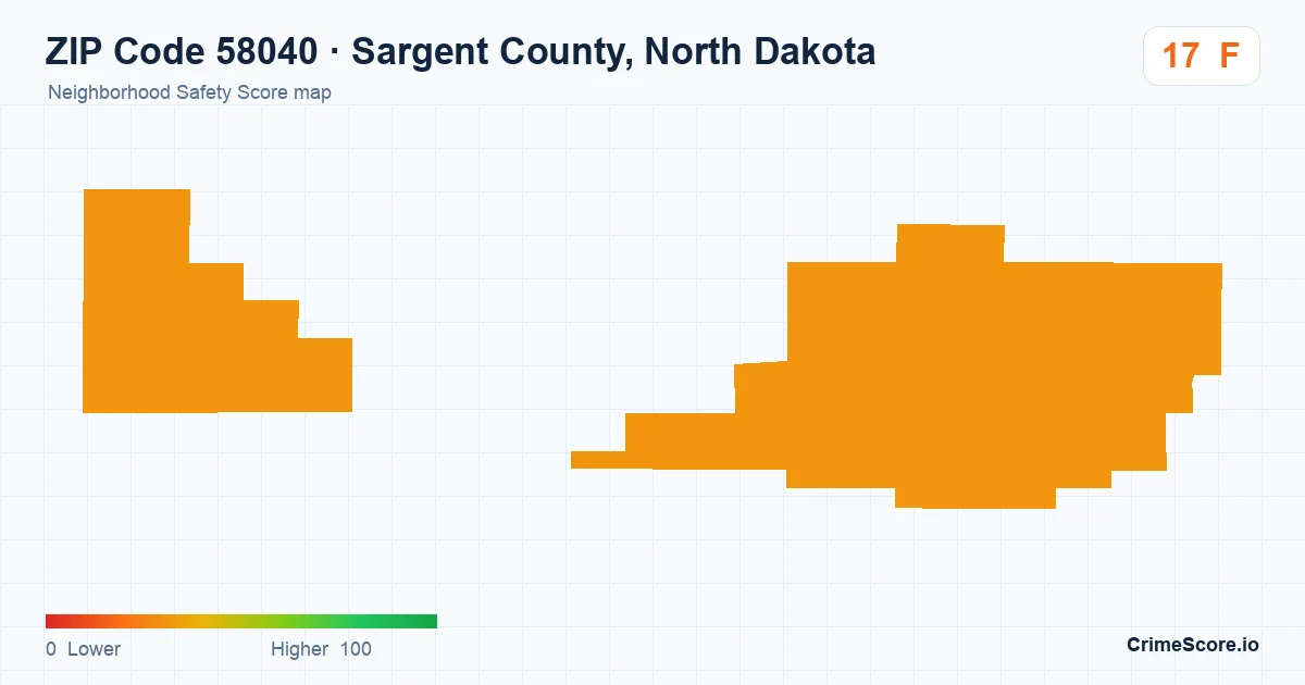 ZIP Code 58040 in Sargent County, North Dakota neighborhood Safety Score map
