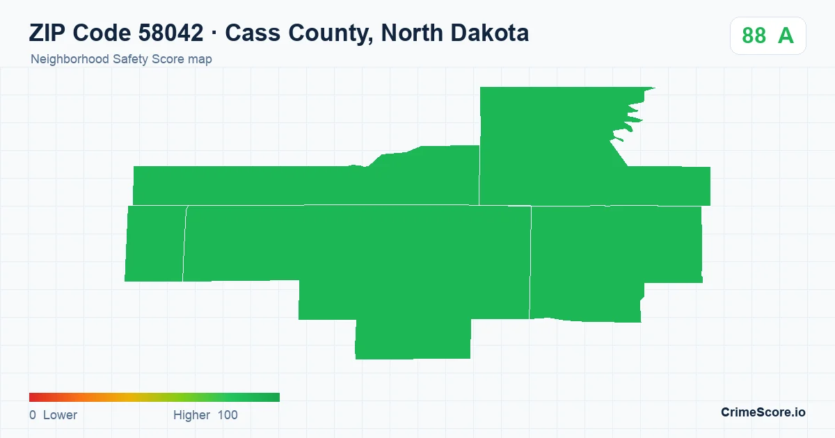 ZIP Code 58042 in Cass County, North Dakota neighborhood Safety Score map