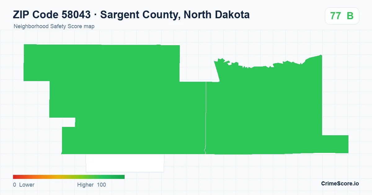 ZIP Code 58043 in Sargent County, North Dakota neighborhood Safety Score map