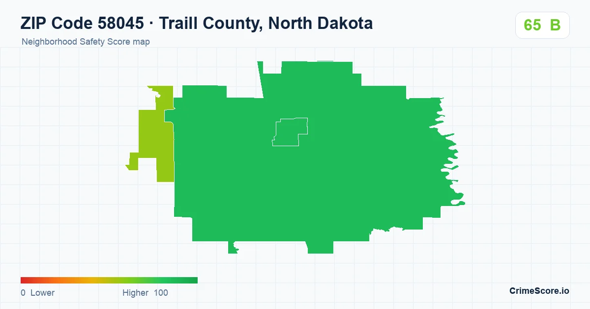 ZIP Code 58045 in Traill County, North Dakota neighborhood Safety Score map