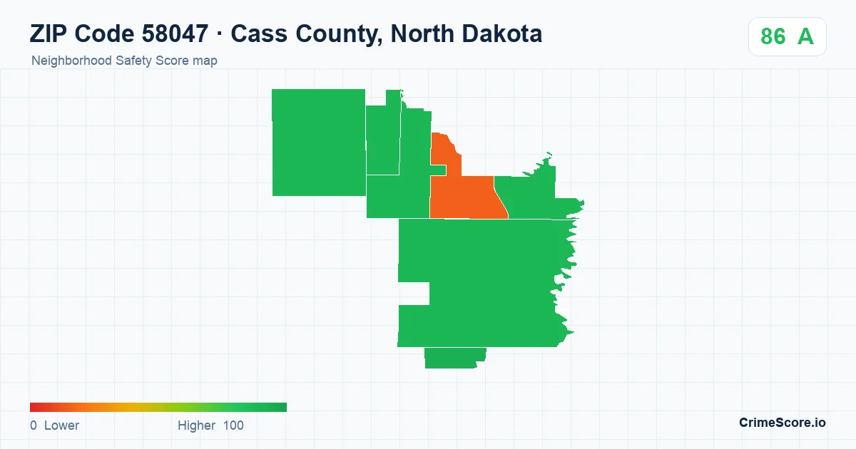ZIP Code 58047 in Cass County, North Dakota neighborhood Safety Score map
