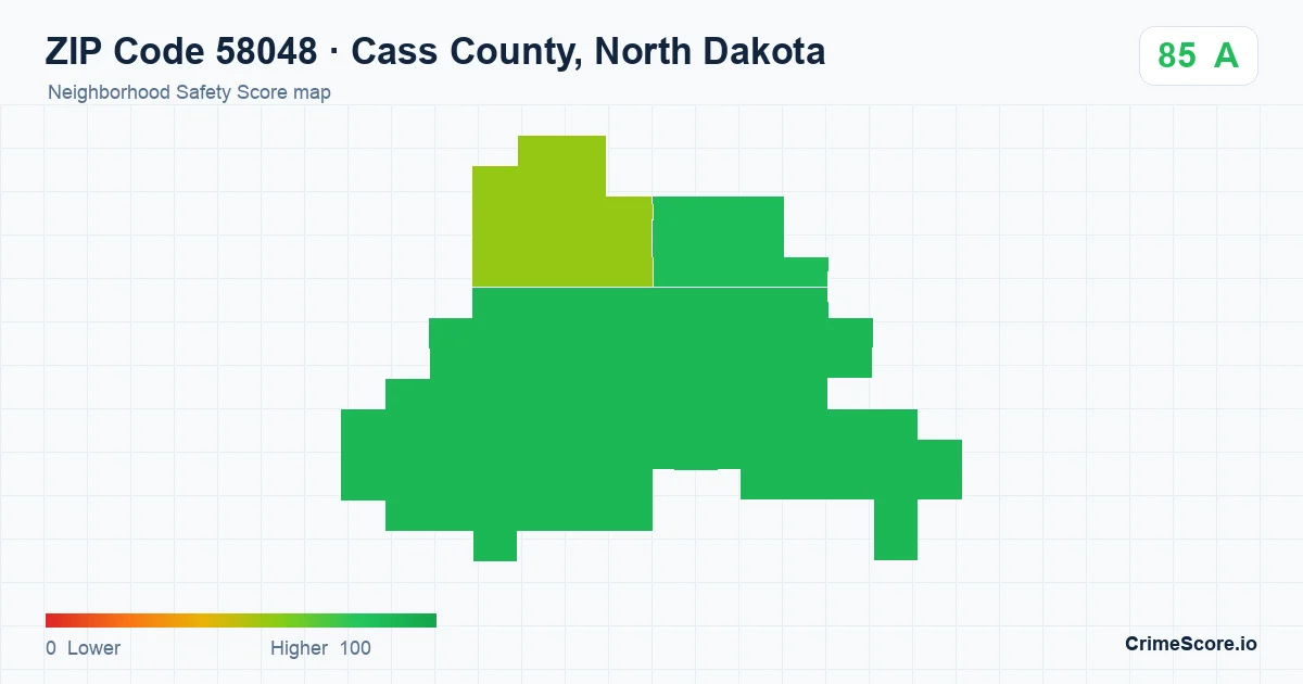ZIP Code 58048 in Cass County, North Dakota neighborhood Safety Score map
