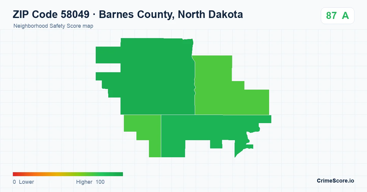 ZIP Code 58049 in Barnes County, North Dakota neighborhood Safety Score map