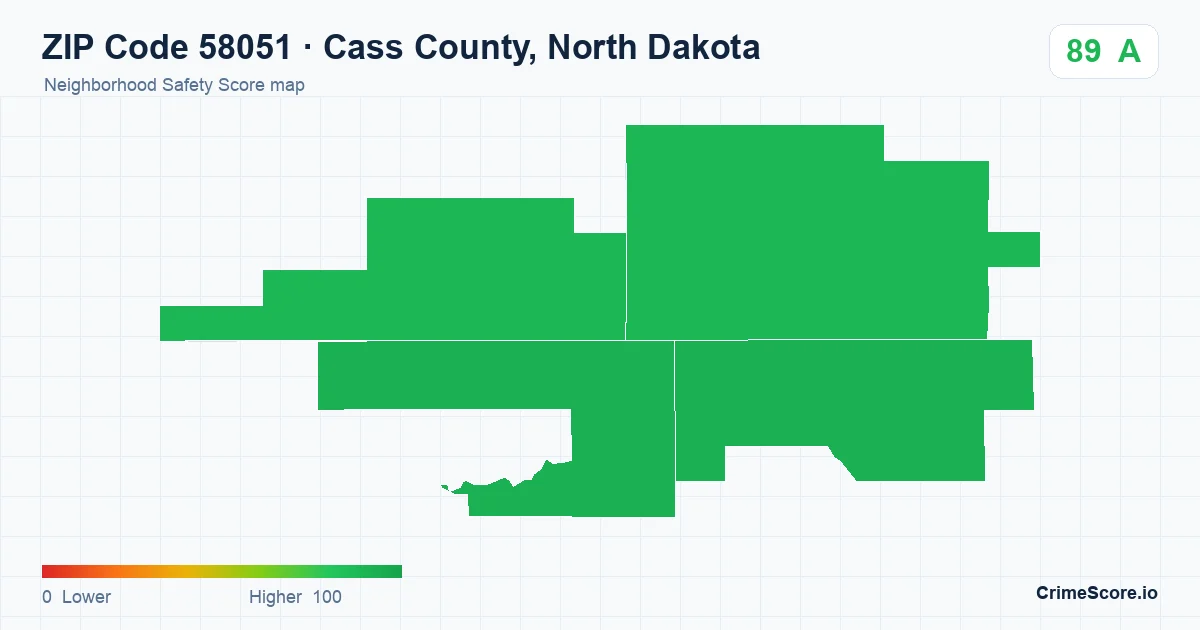 ZIP Code 58051 in Cass County, North Dakota neighborhood Safety Score map
