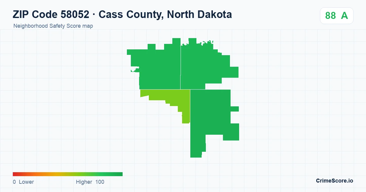 ZIP Code 58052 in Cass County, North Dakota neighborhood Safety Score map