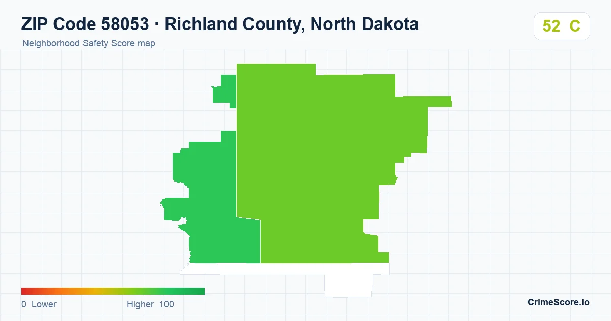 ZIP Code 58053 in Richland County, North Dakota neighborhood Safety Score map