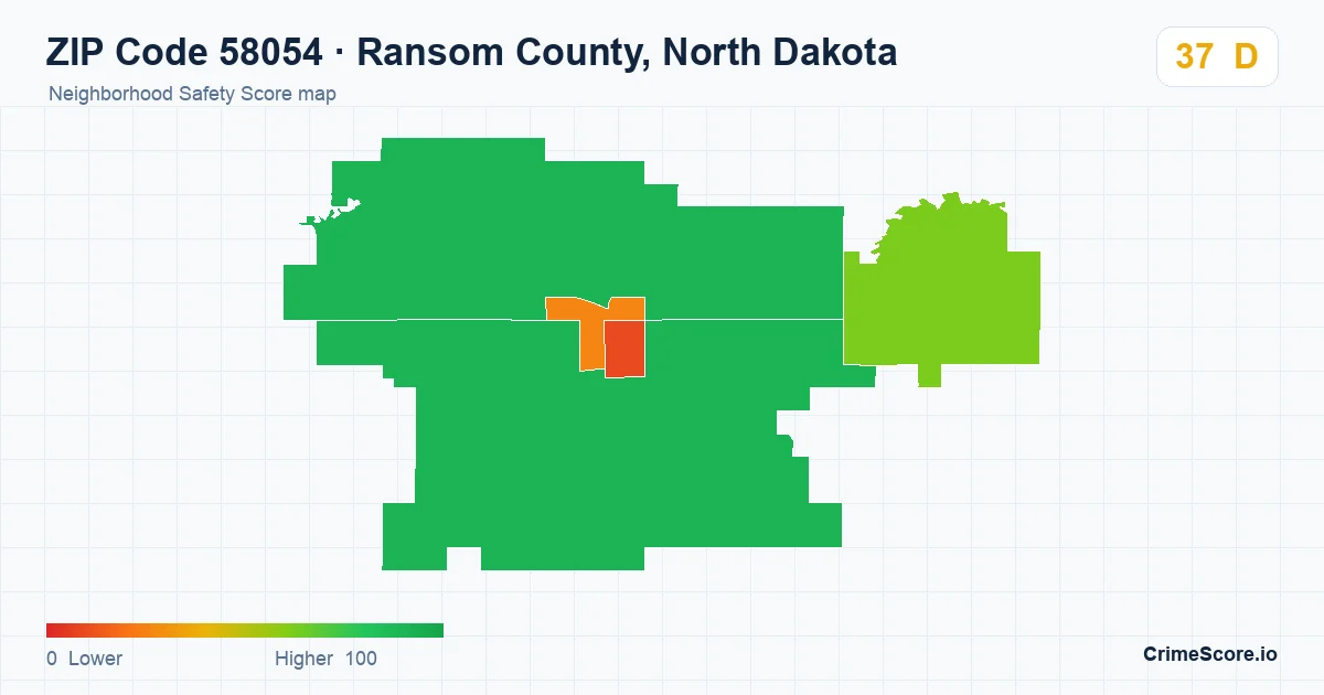 ZIP Code 58054 in Ransom County, North Dakota neighborhood Safety Score map